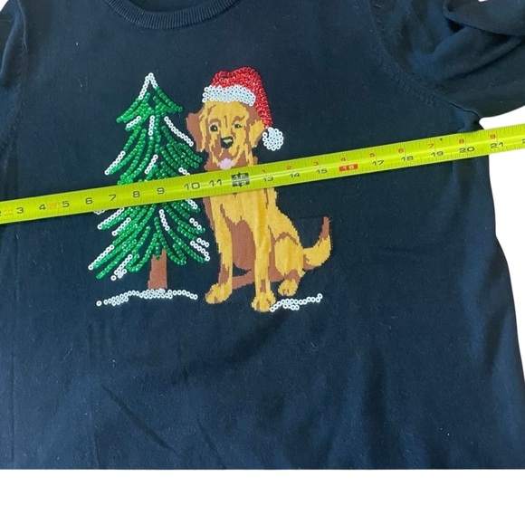 Quacker Factory Womens Black Sequined Christmas Sweater with Dog Tree Design M - Picture 3 of 8